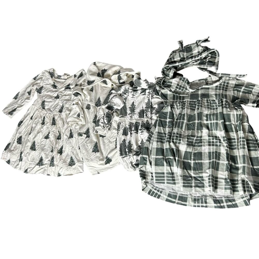 Kate Quinn lot 4 Christmas Holiday Dresses w/ Hat Trees Plaid Green White 6-12mo
